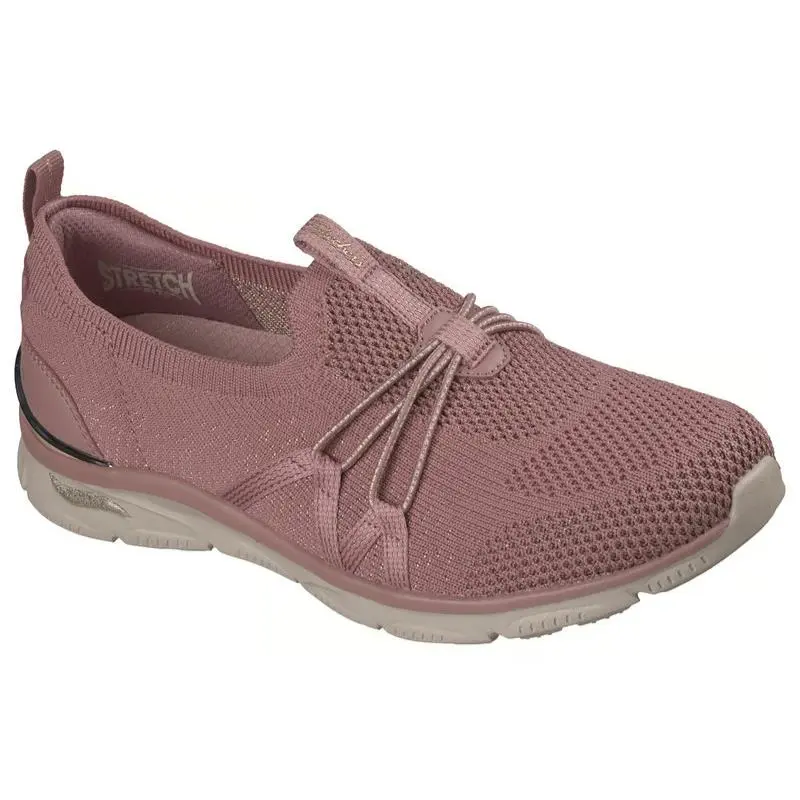 Womens Skechers Arch Fit Sunny Flutter Step Dark Rose Knit Shoes