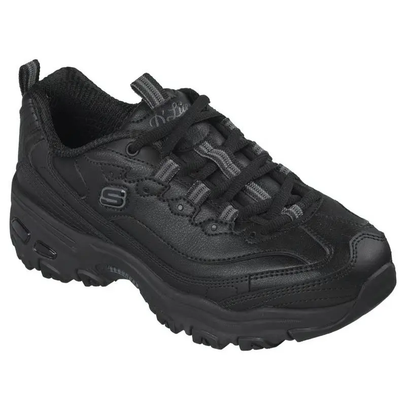 Womens Skechers Work Slip Resistant D`lites Saldra Black Leather Shoes