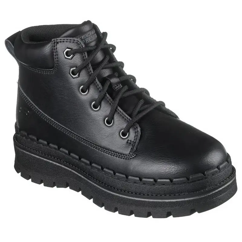 Womens Skechers Work Slip Resistant Jammers Black Leather Boots