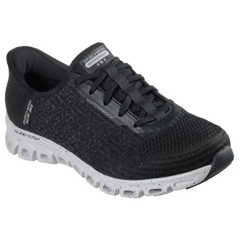 Womens Skechers Slip Ins Waterproof Glide Step Black Gray Mesh Shoes