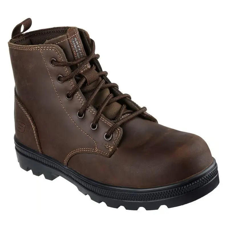 Womens Skechers Work Rotund Finnen Brown Leather Boots - Brown