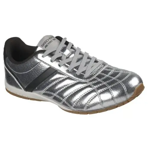 Womens Skechers Retro Lite Iced Out Silver Black Metallic Shoes