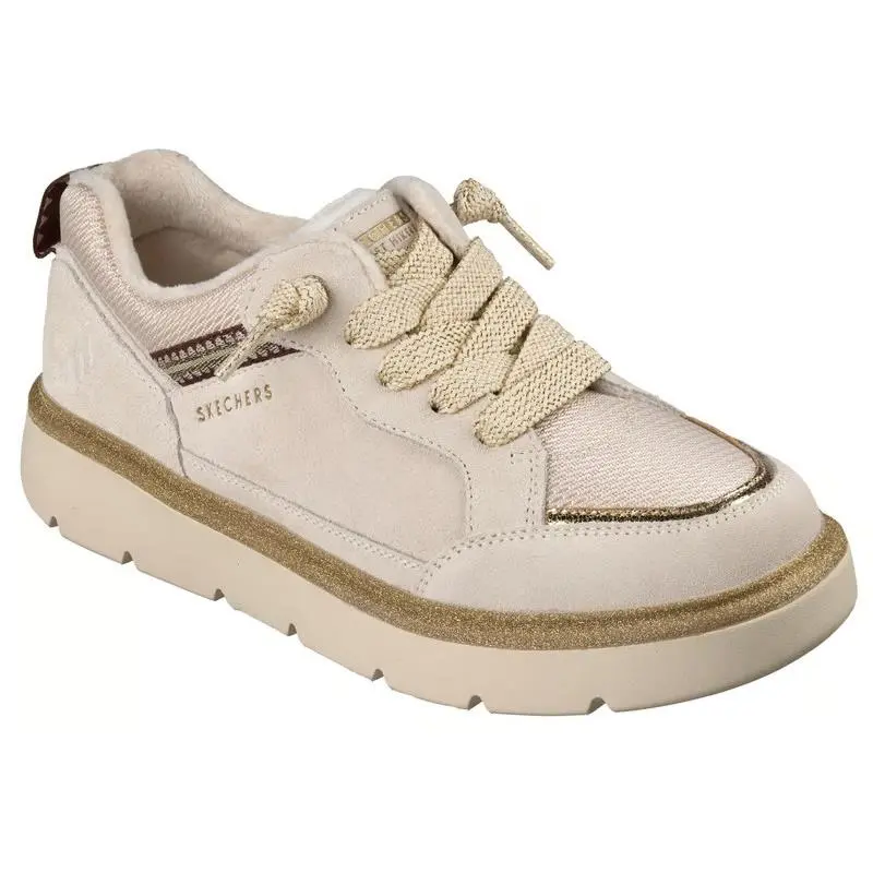 Womens Skechers Keepsakes Cozy Street Hiker Glimmer Off White Suede Shoes