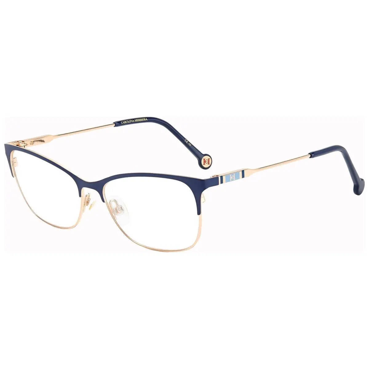 Carolina Herrera Women`s Browline Cat Eye Eyeglasses - CH0074-0LKS-16 - Frame: Gold-Tone Blue