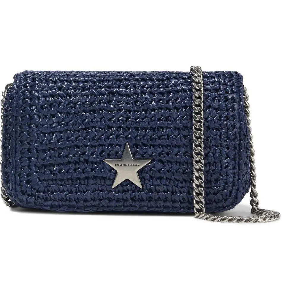 Stella Mccartney Stella Star Raffia Chain Strap Shoulder Bag Navy
