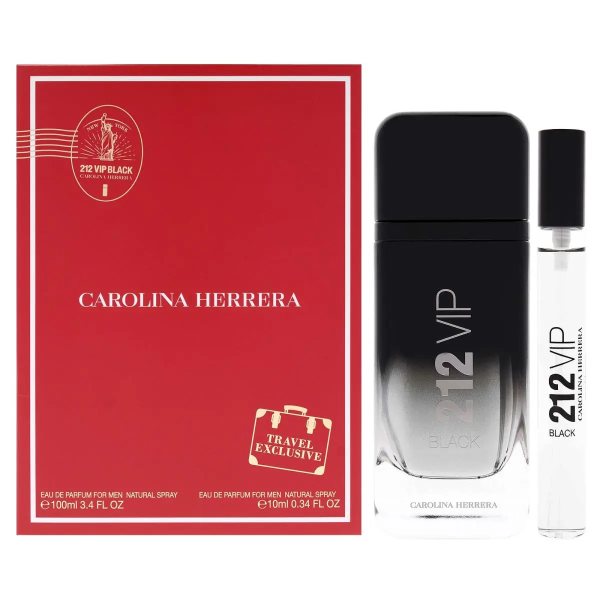 212 Vip Black by Carolina Herrera For Men - 2 Pc 3.4oz Edp 0.34oz Edp Mini