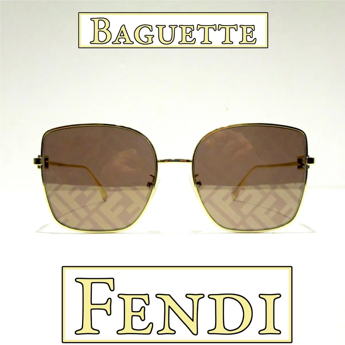 Fendi Baguette FE40013U 30G Sunglasses Women`s Square Gold Brown Monogram Lenses