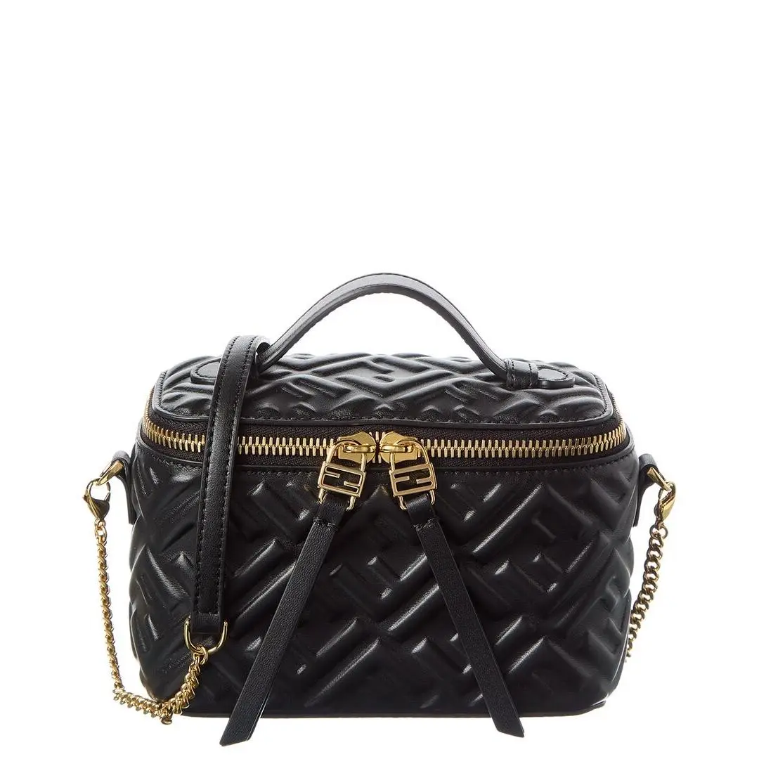 Fendi Ff Leather Vanity Case Pre-loved Women`s Black