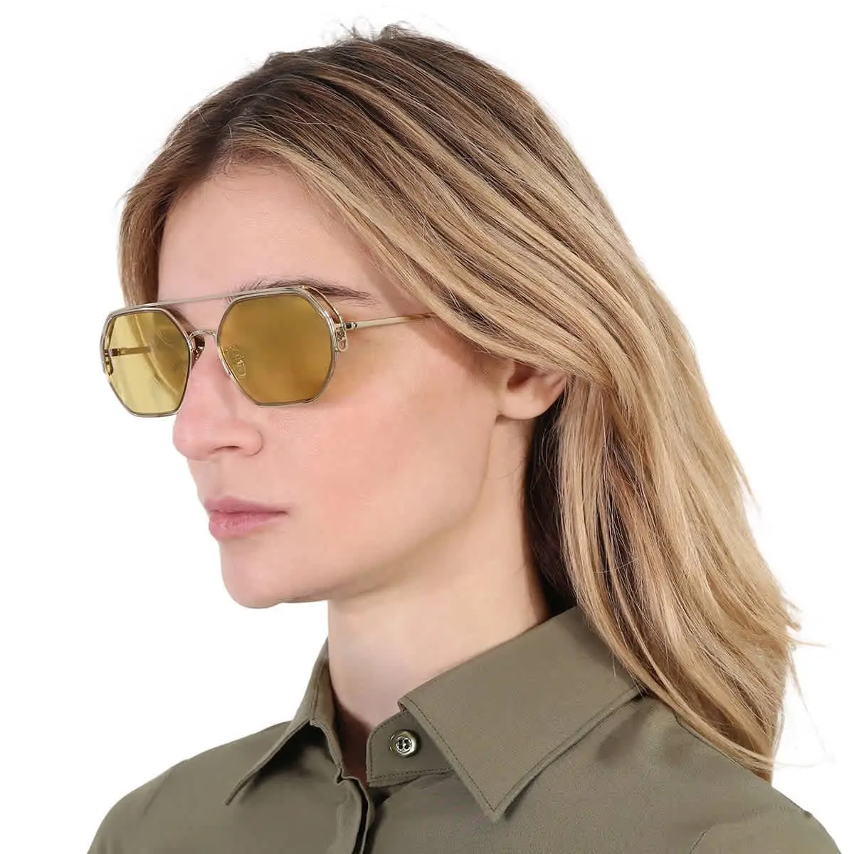 Fendi Gold Mirror Geometric Ladies Sunglasses FE40039U 10L 57 FE40039U 10L 57