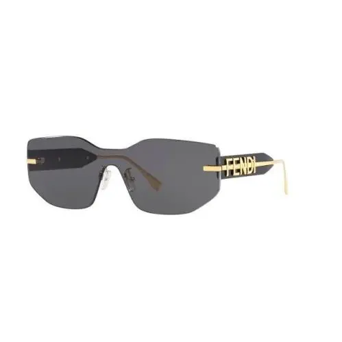 Fendi 4006U Rectangular Shield Sunglasses Black Gold Logo FE40066U