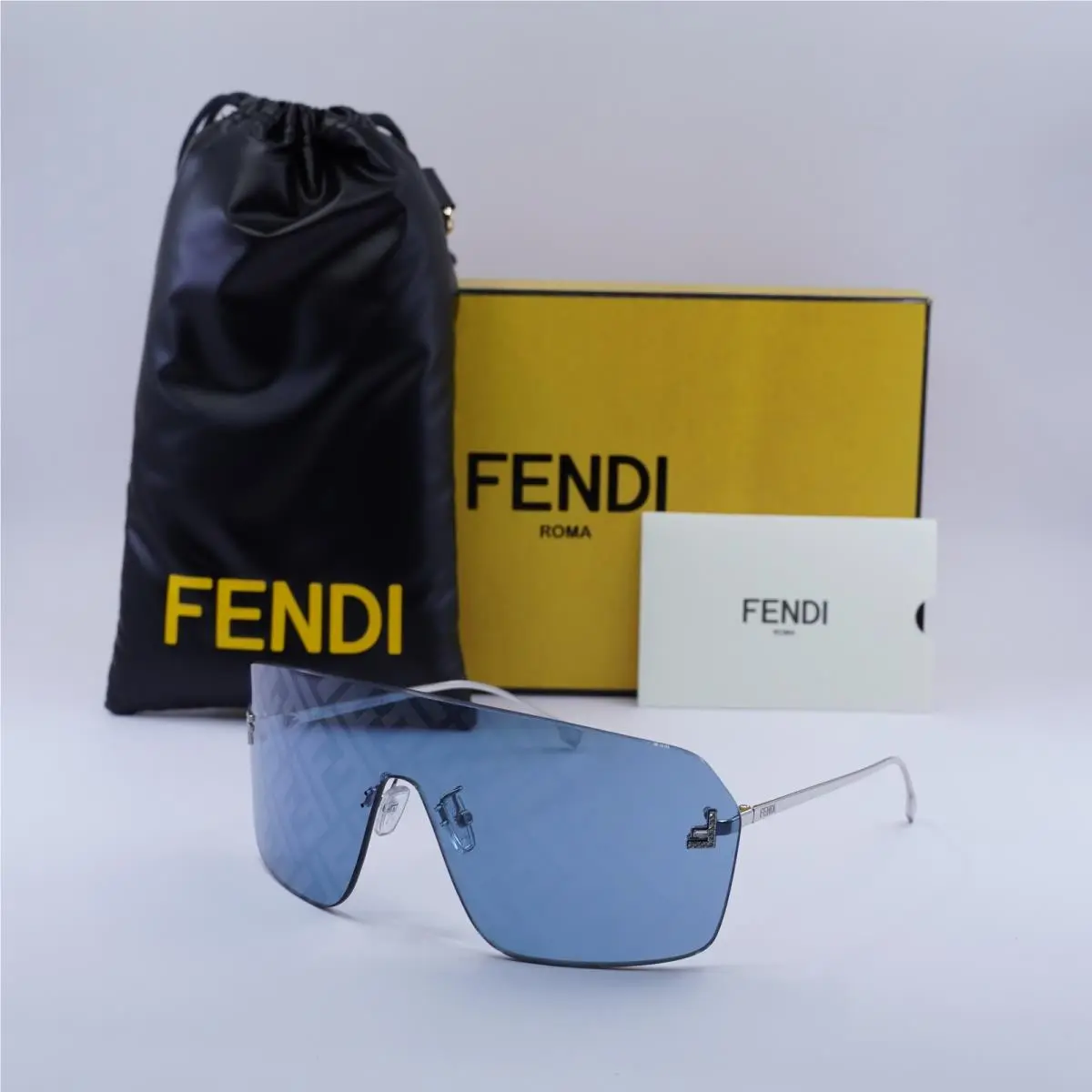 FE4121US 16V Shiny Palladium/blue with FF Pattern 139-0-120 Sunglasses by Fendi