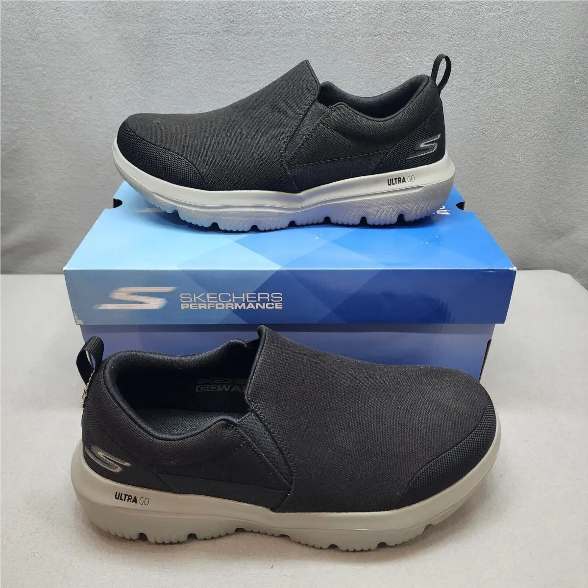 Skechers Gowalk Evolution Ultra Rapid Black Grey Extra Wide Fit Mens 9.5 54736WW