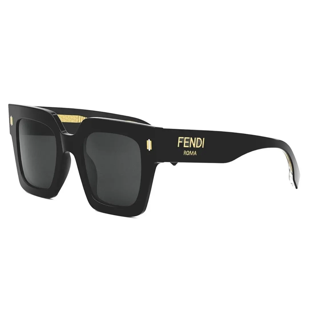 Roma FE40101I 01A Shiny Black W/smoke Grey Lens Sunglasses 50-23 by Fendi