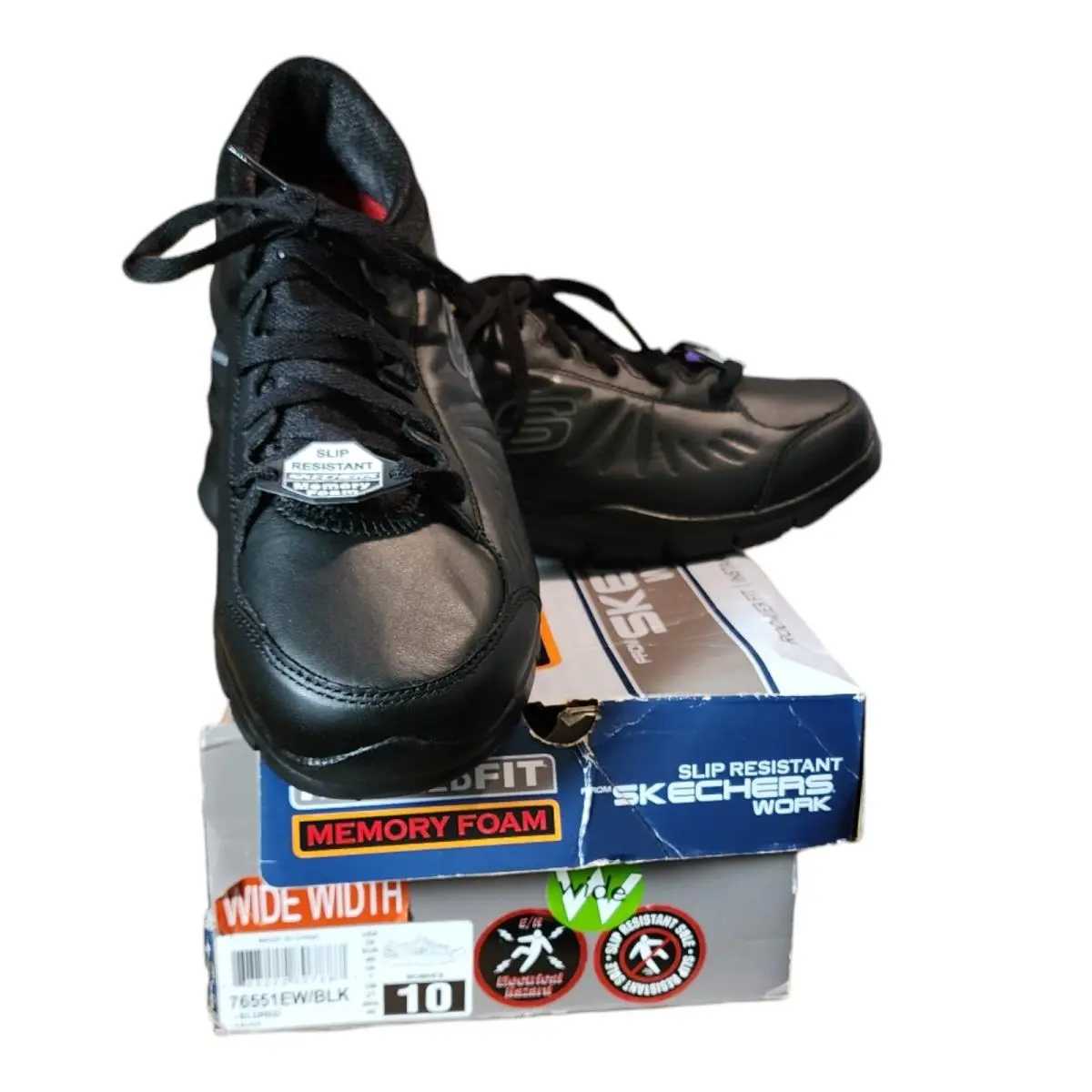 Skechers Relaxed Fit Womens Sz 10 Black Work Slip Resistant Xtra Wide Shoes Foam