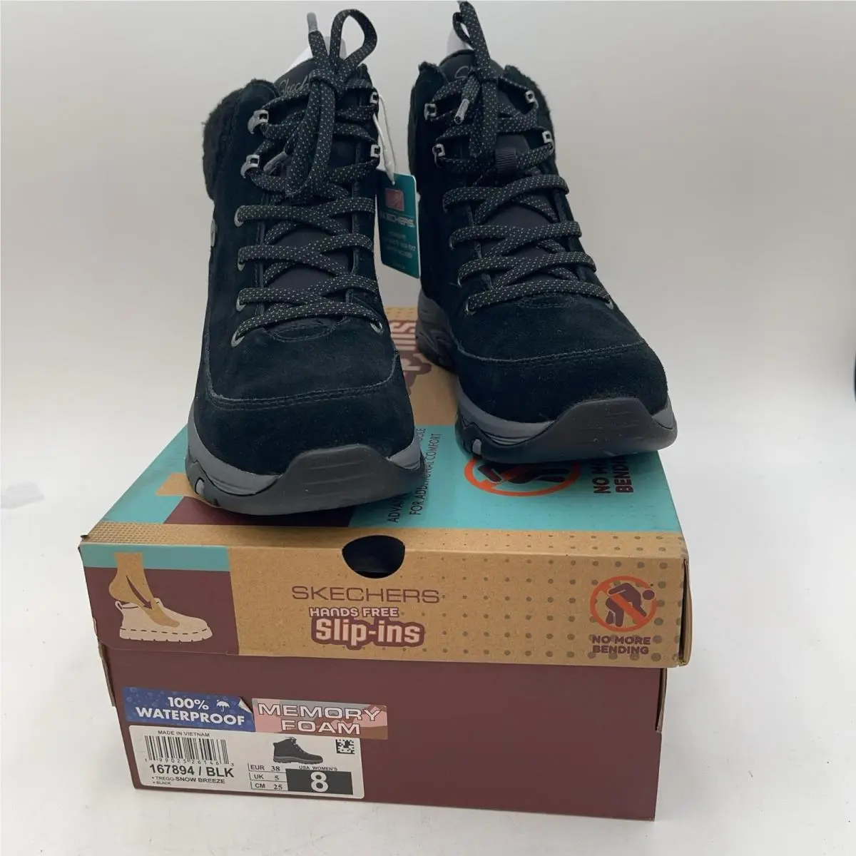 Skechers Slip-ins Boots Womens Black Suede Waterproof Fur Lace Up Sz 8