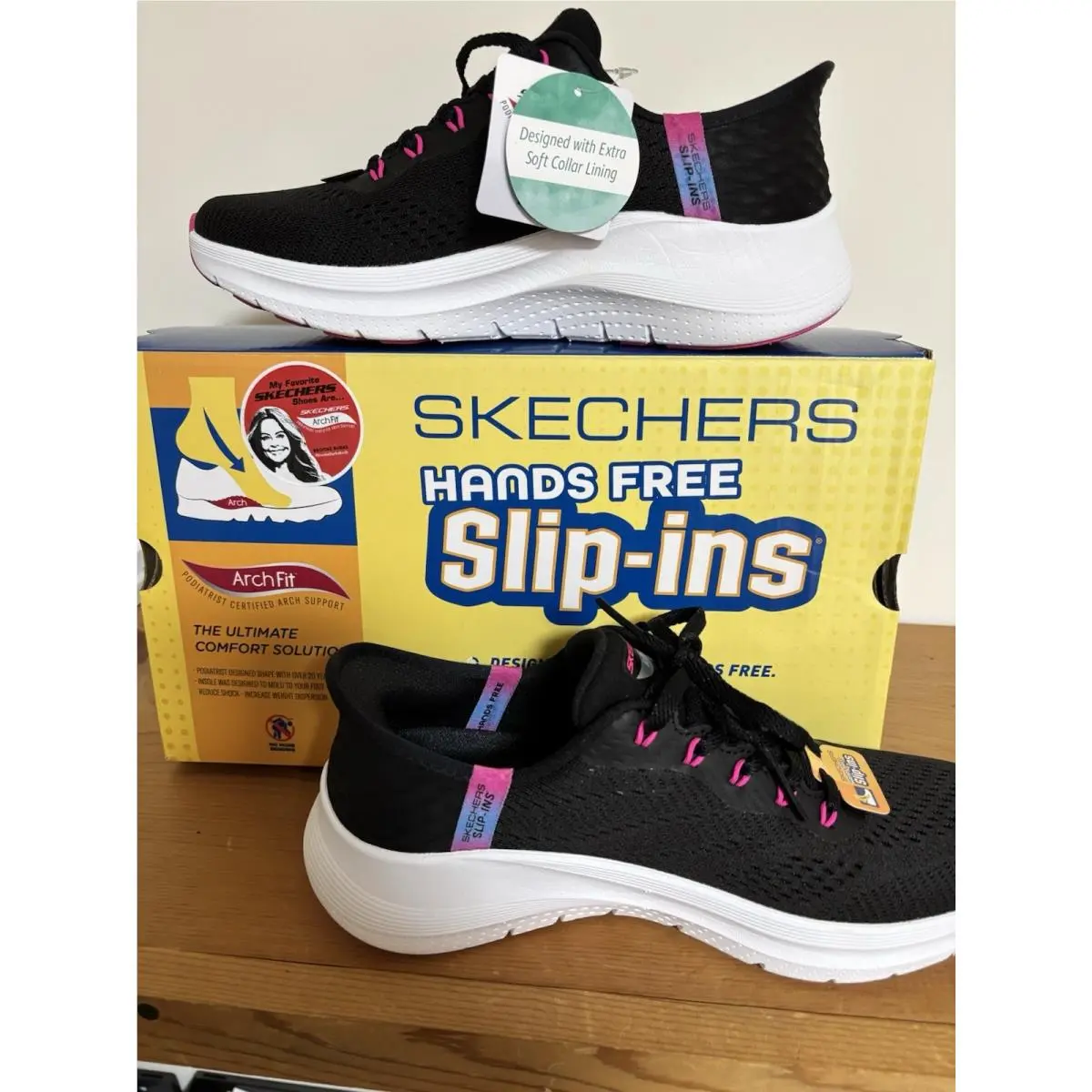 Skechers Women`s Slip-ins Arch Fit 2.0 Easy Chic Sneaker Black Pink US Size 7