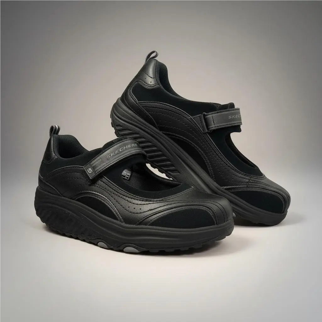 Skechers Shapeups Hydrate Sneakers 9 Black Leather Mary Jane Rocker Bottom Shoes