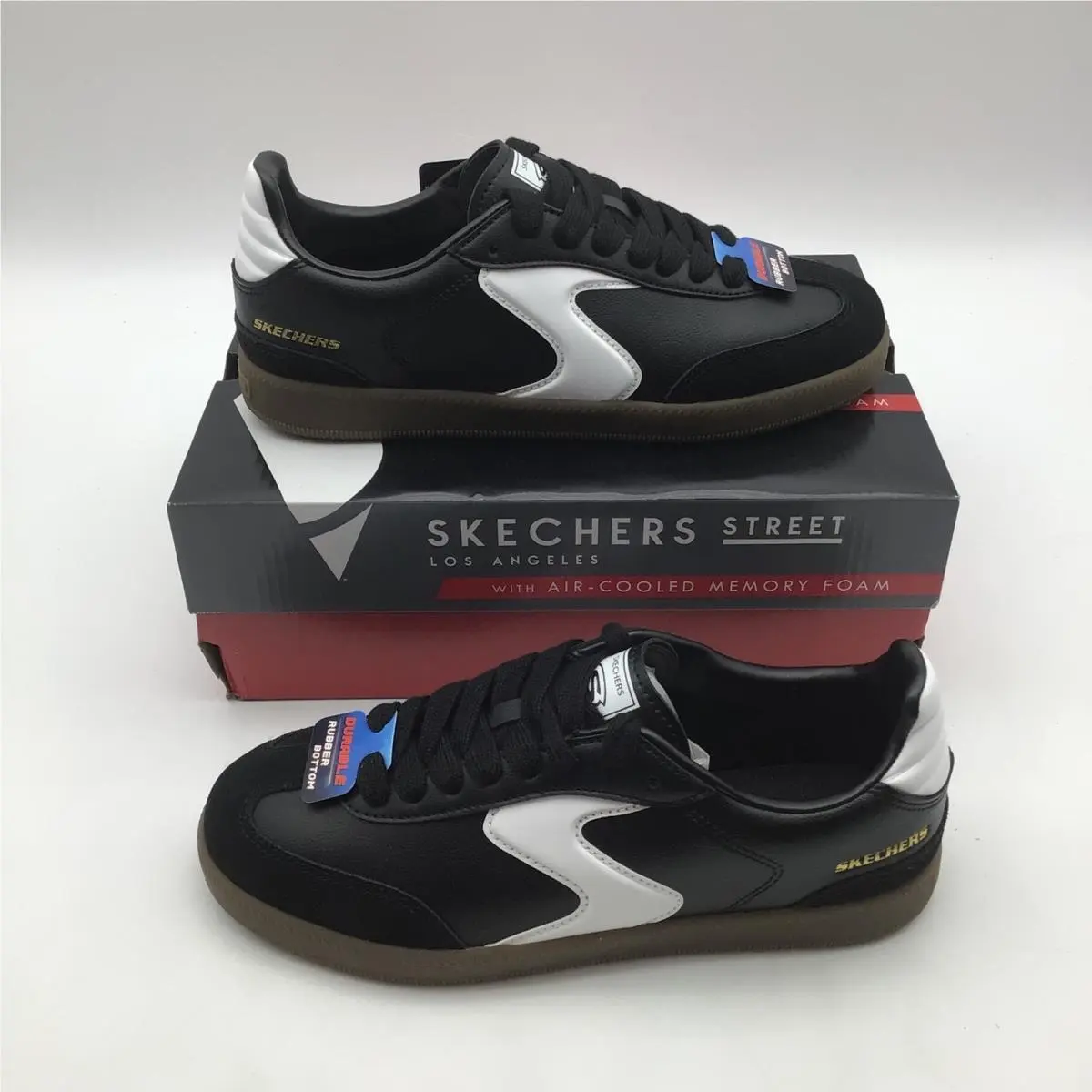 Skechers Street Hotshot Junior Varsity Kids Black White Sneakers Size 3.5