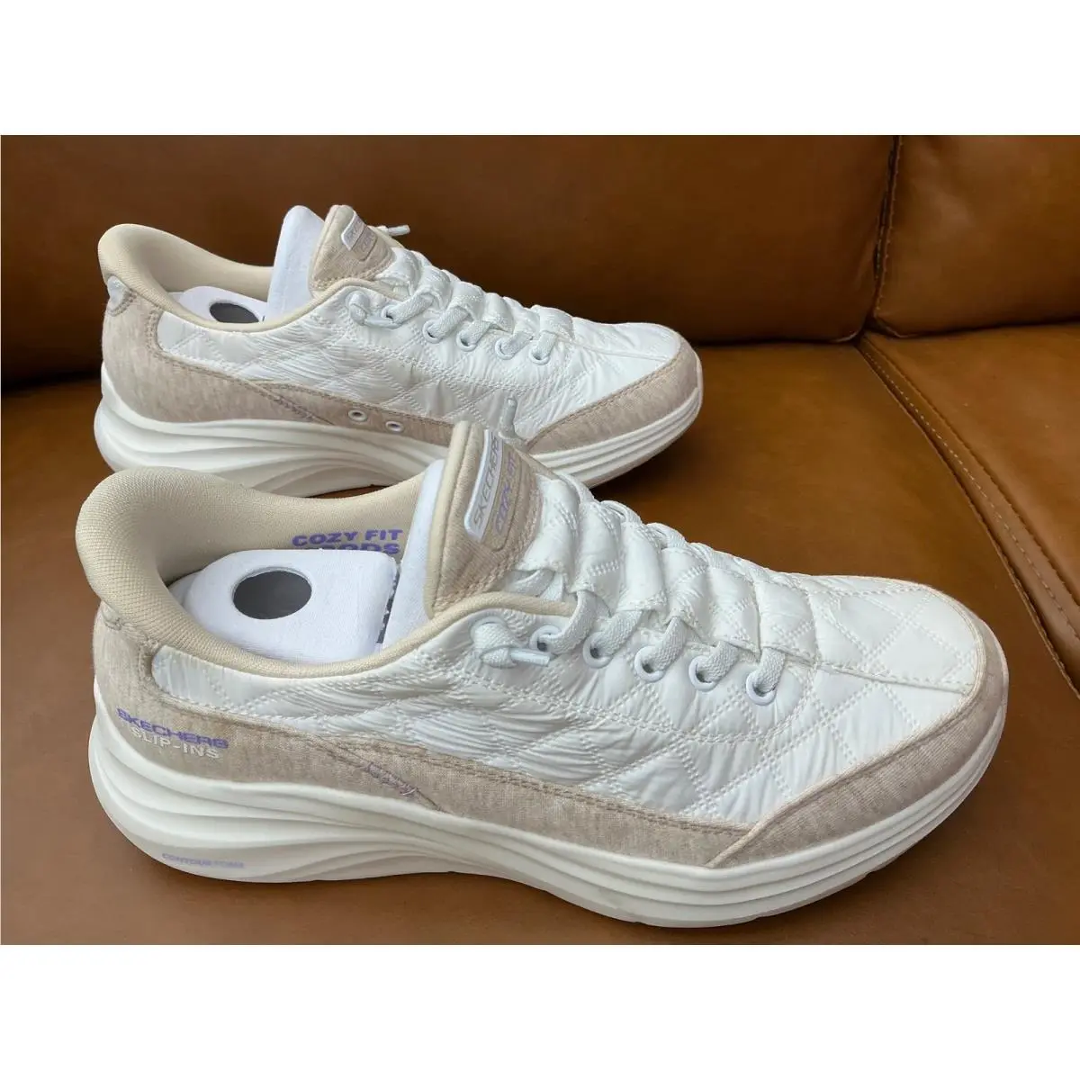 Skechers Slip-ins Quiet Luxury Womens 7 White Natural Quilted