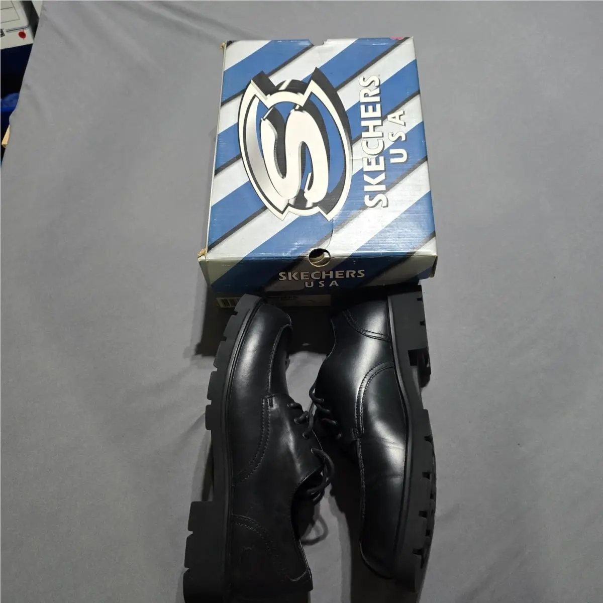 Skechers Shocks-radar Shoes Mens Size 13 Black Leather Chunky Lug Sole Oxfords