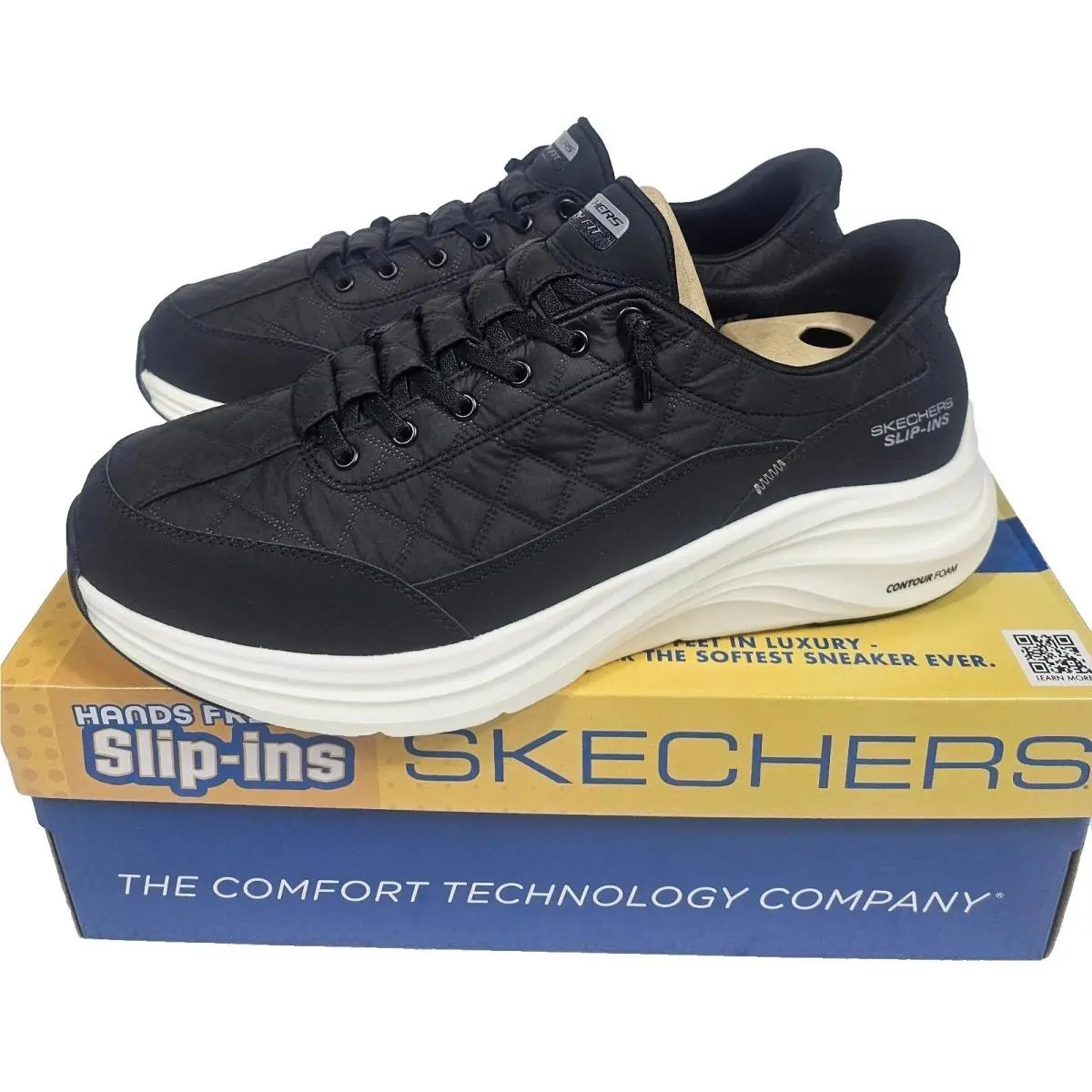 Skechers Slip-ins: Contour Foam Cozy Fit Black/white Men`s 9.5 W Wide Fit