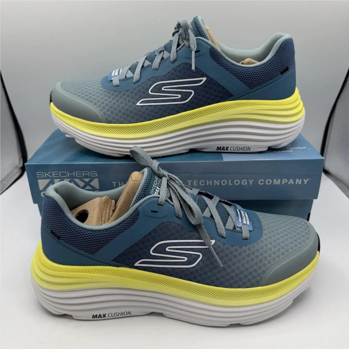 Max Cushioning Endeavour Running Shoes Mens 9 Navy/lime Sneakers 220613 by Skechers