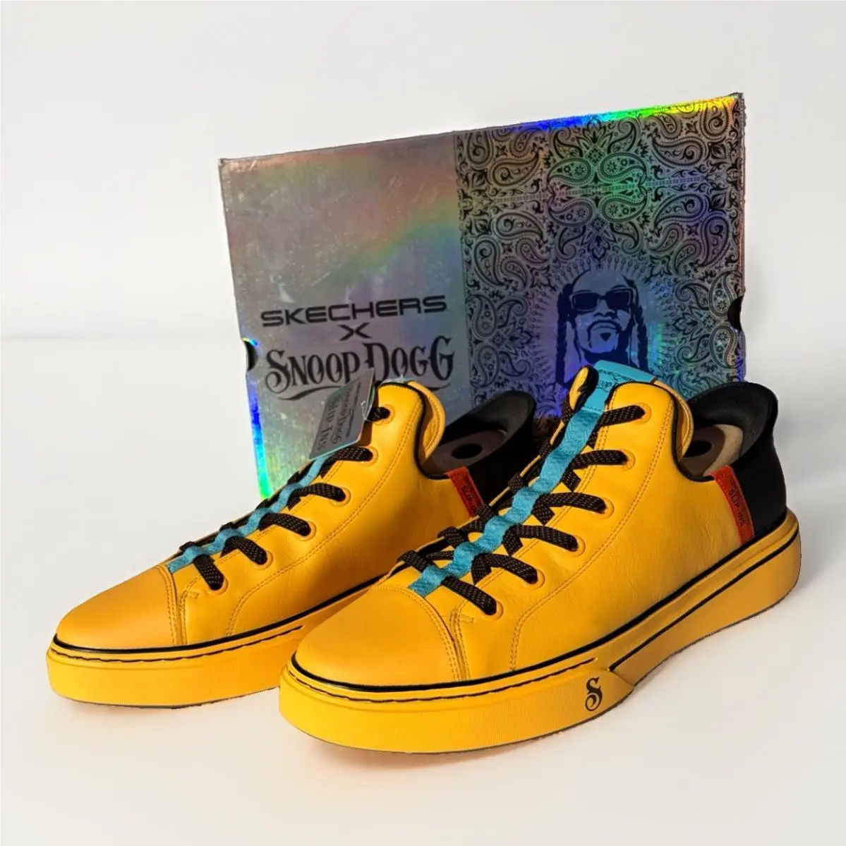 Skechers Men`s 251035 Snoop One-og Leather Yellow Black Slip Ins Casual Shoes 13