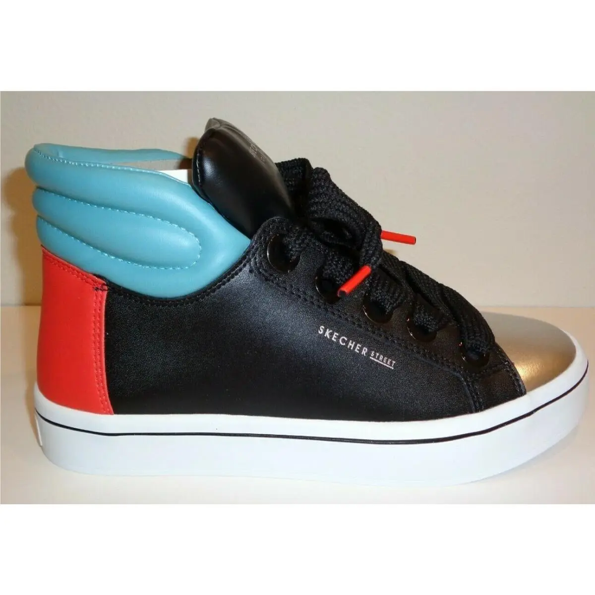 Skechers Size 7.5 HI Lites Block Poppers Black Leather Sneakers Womens Shoes