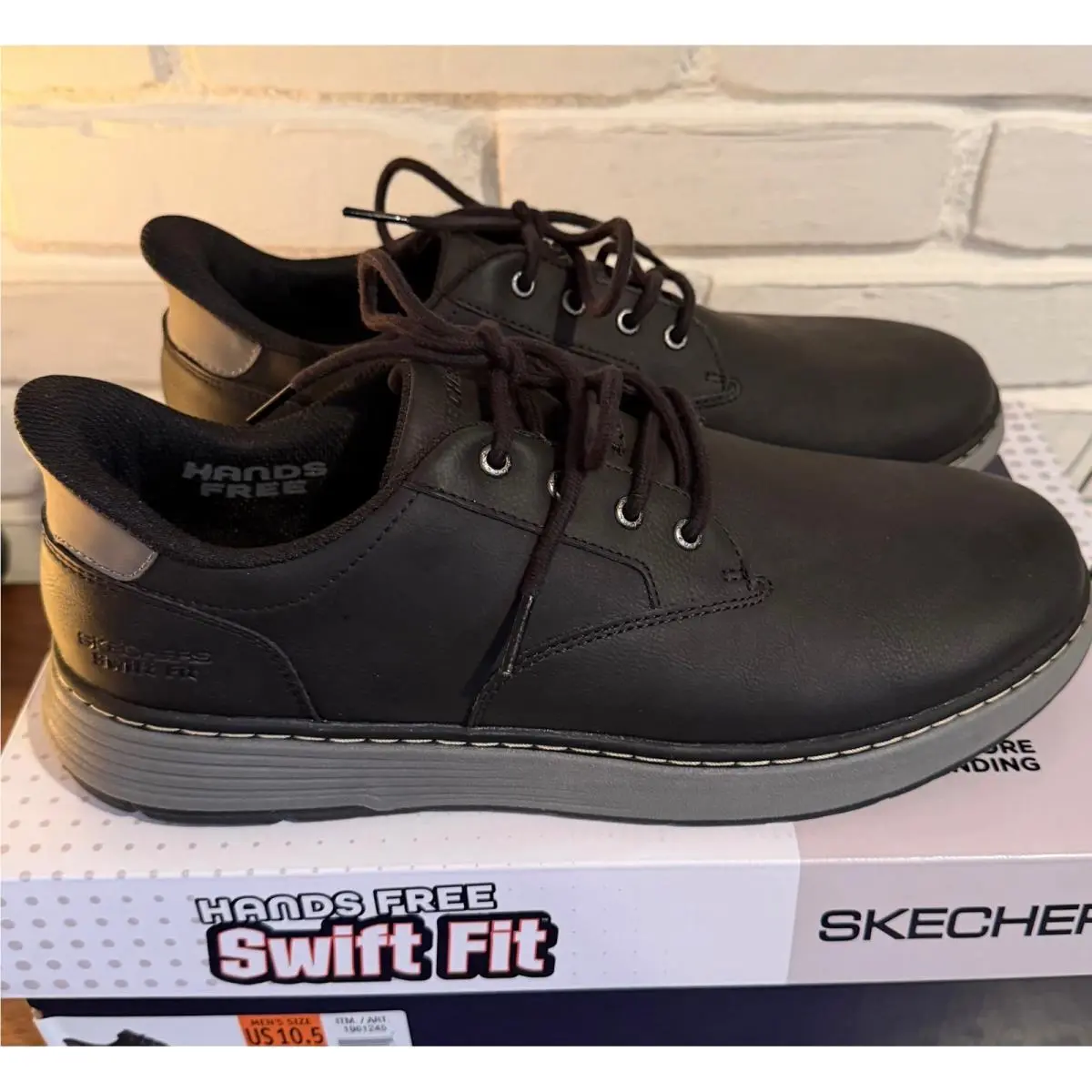 Skechers Hands Free Slip-ins Swift Fit Black Grey Mens 10.5 Sneaker Workwear