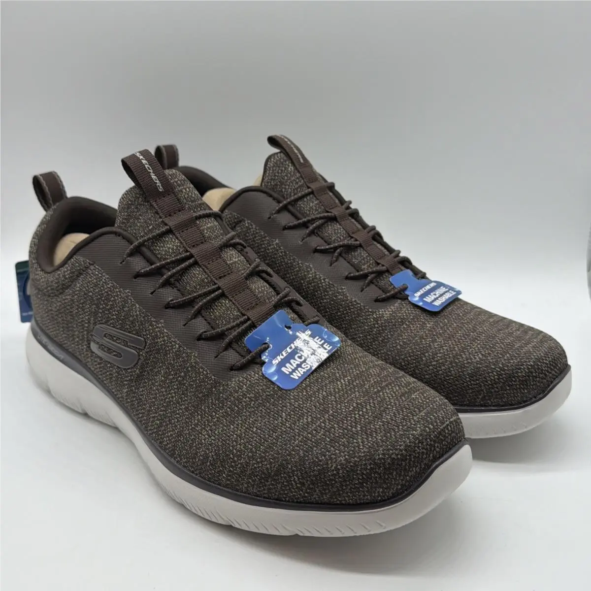 Skechers Shoes Men`s 11.5 Sport Wide Fit Brown Memory Foam Slip On Comfort Walk