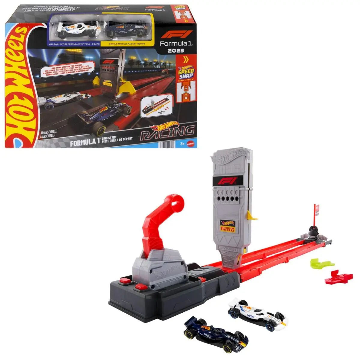 Hot Wheels Racing F1 Toy Car Track Set with 1:64 Scale Oracle Red Bull Visa Ca