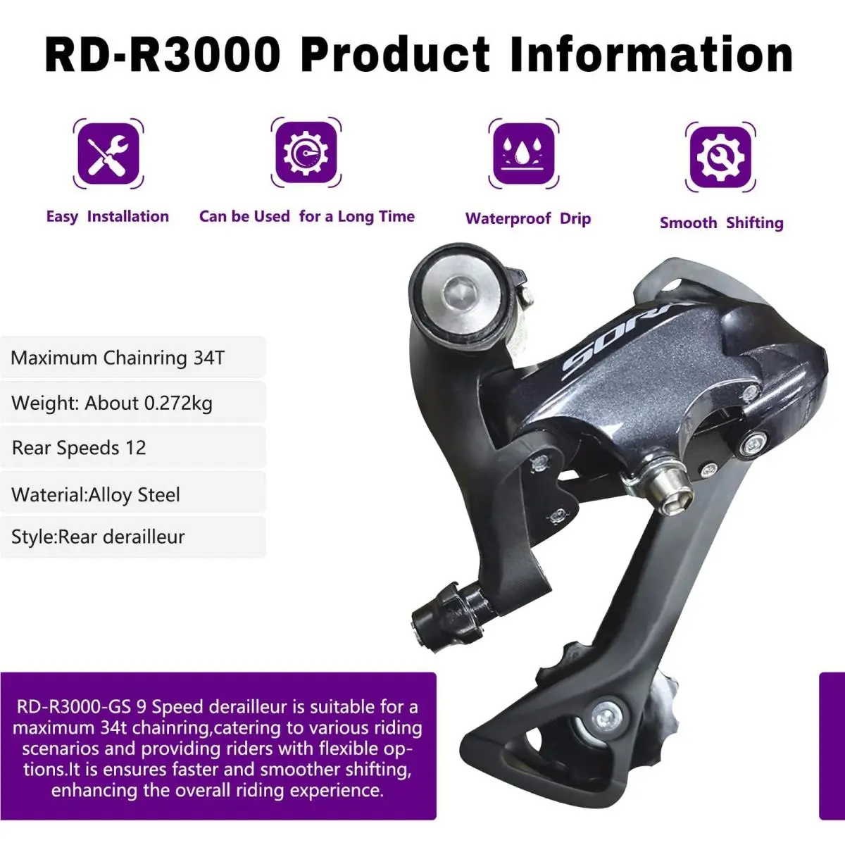 Shimano  - RD-R3000-GS - RD-R3000 - Black 2