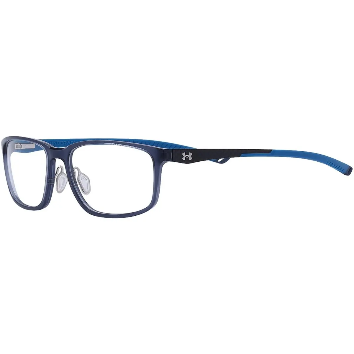 Men`s Rectangle Eyeglass Frames w/ Carbon Fiber Temples - UA5061G Grey-Blue/Clear Demo (009V-56) by Under Armour