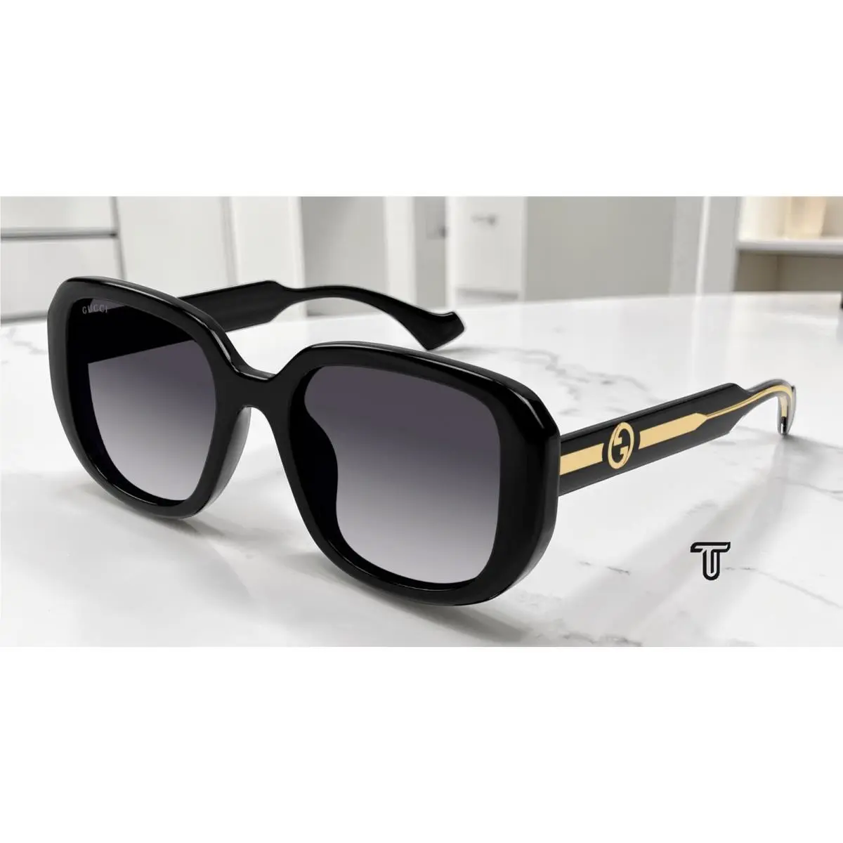 GG1557SK 001 Black Cryst Grey 54 mm Rectangular Squared Women`s Sunglasses by Gucci