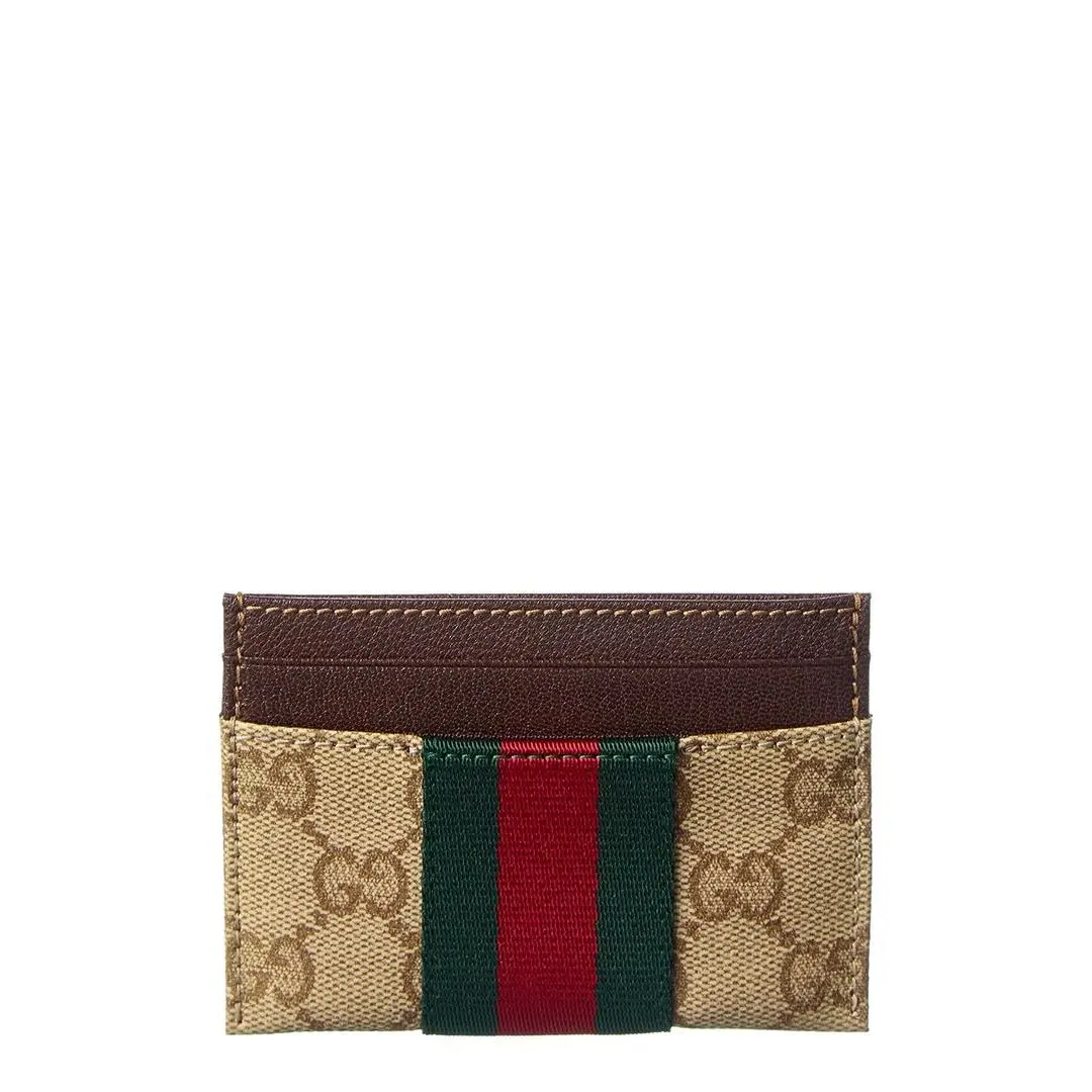 Web Gg Canvas Leather Card Case Women`s Brown Ns by Gucci