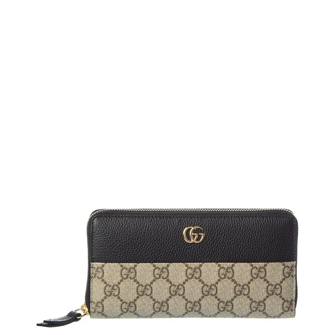 Gucci Gg Marmont Gg Supreme Canvas Leather Zip Around Wallet Women`s Black