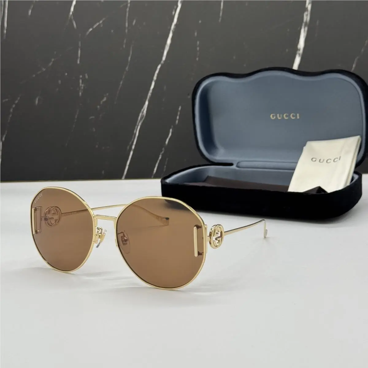 GG1206SA 003 Women Oversized Gold Brown Sunglasses by Gucci
