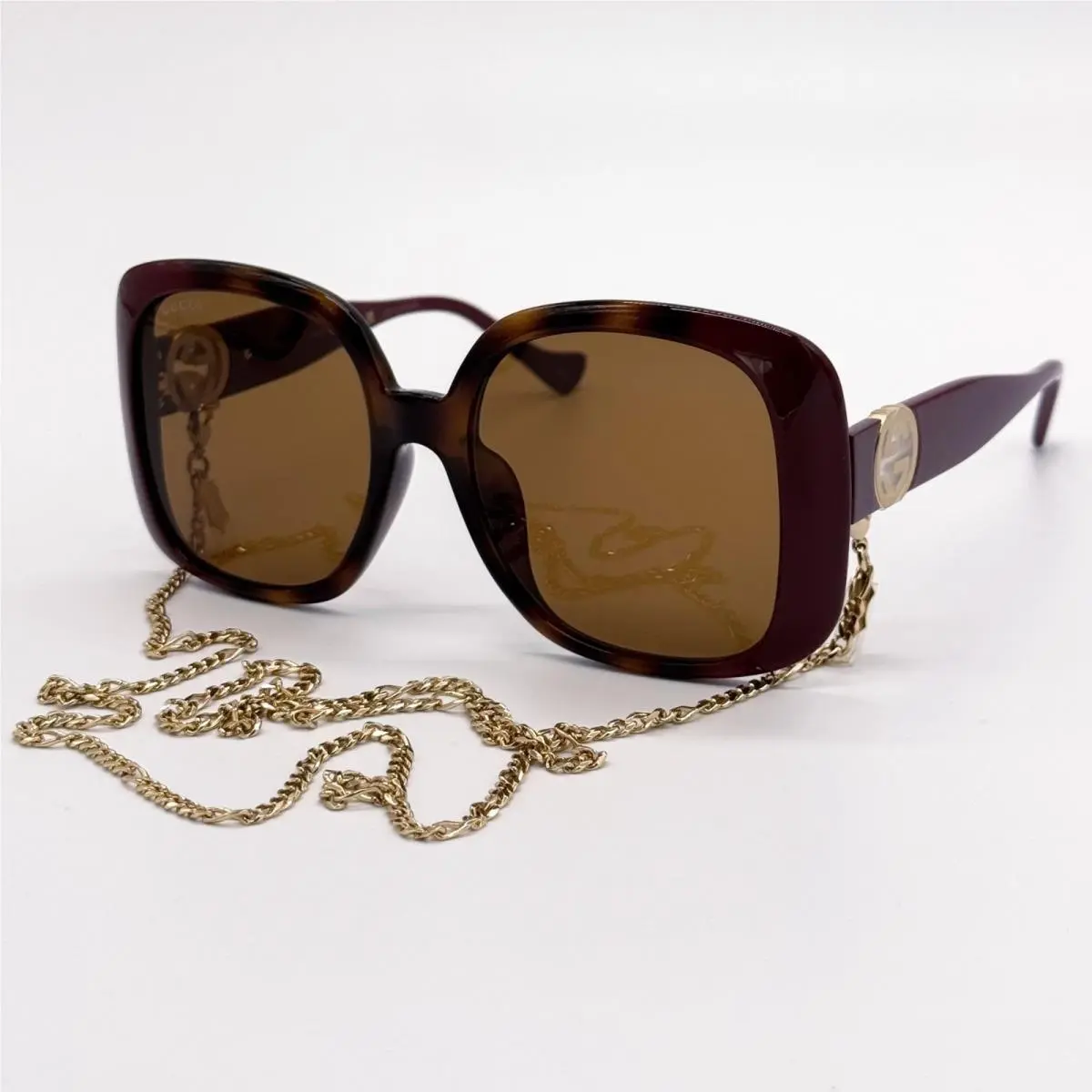 Gucci Sunglasses GG1029SA 003 Havana Oversized Women Gucci with Chain Eyewea