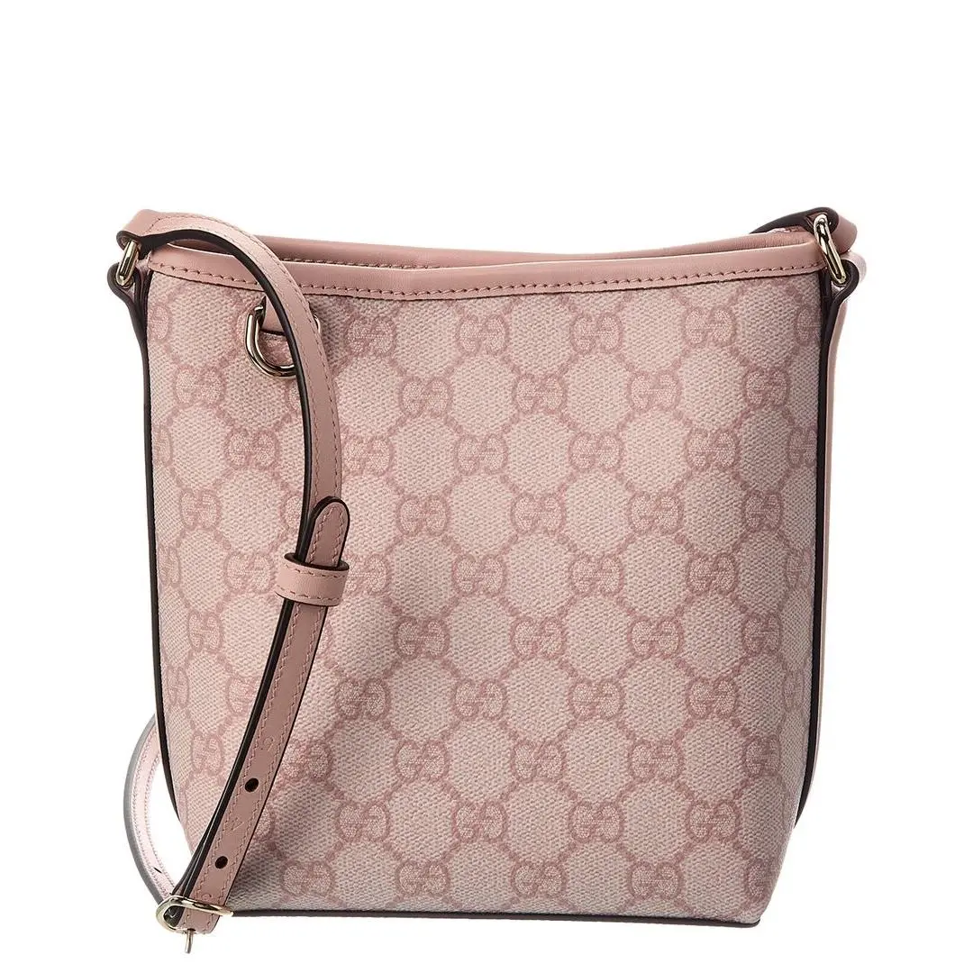 Gg Emblem Nano Gg Supreme Canvas Leather Bucket Bag Women`s Pink by Gucci