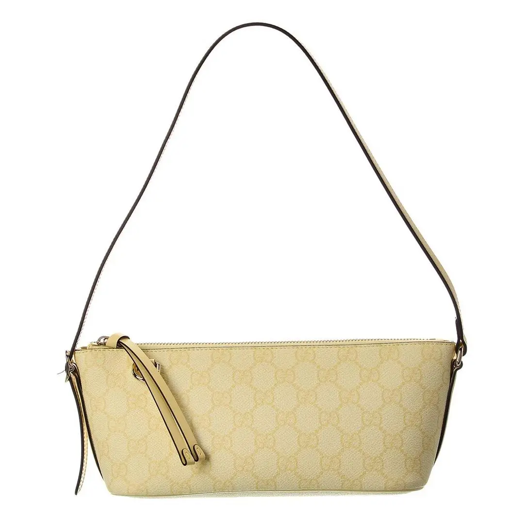 Gucci Gg Emblem Small Gg Supreme Canvas Leather Shoulder Bag Women`s Yellow - Exterior: Yellow
