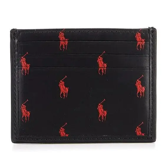 Polo  Smooth Black Leather Red Pony Logo Card Case Wallet Boxed by Ralph Lauren