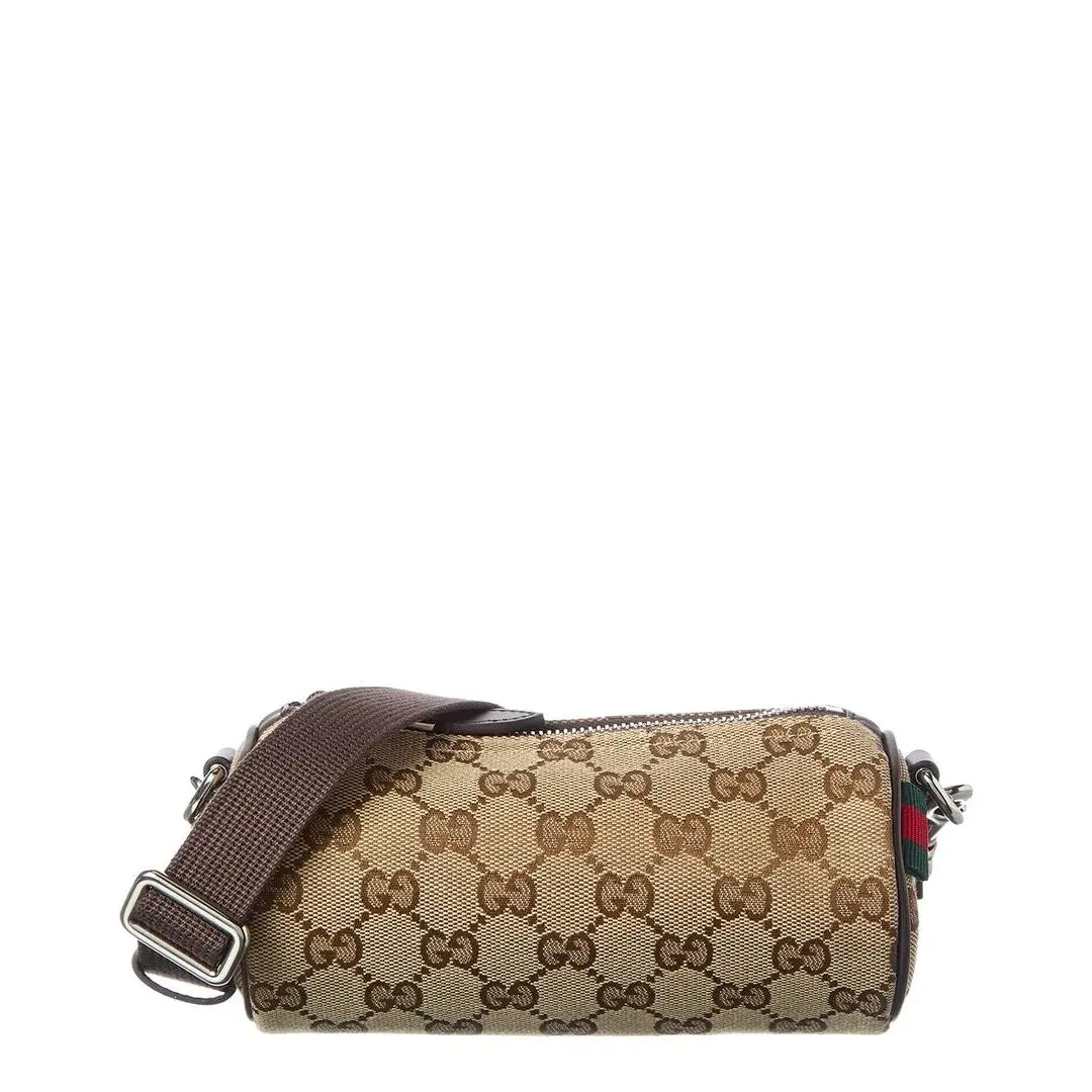 Gucci Gg Mini Canvas Leather Boston Bag Men`s Beige