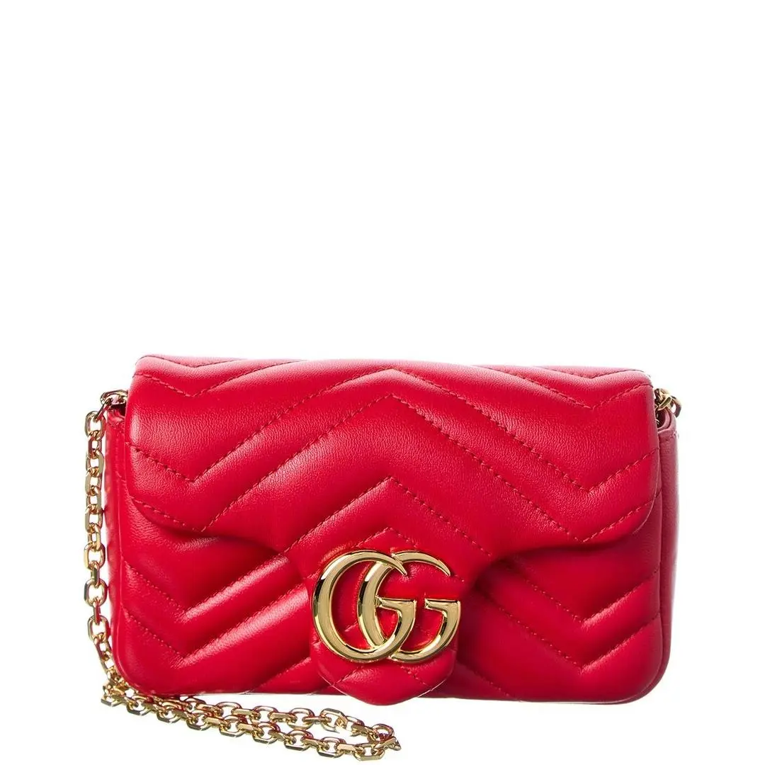 Gucci Gg Marmont Mini Leather Shoulder Bag Women`s Red - Exterior: Red