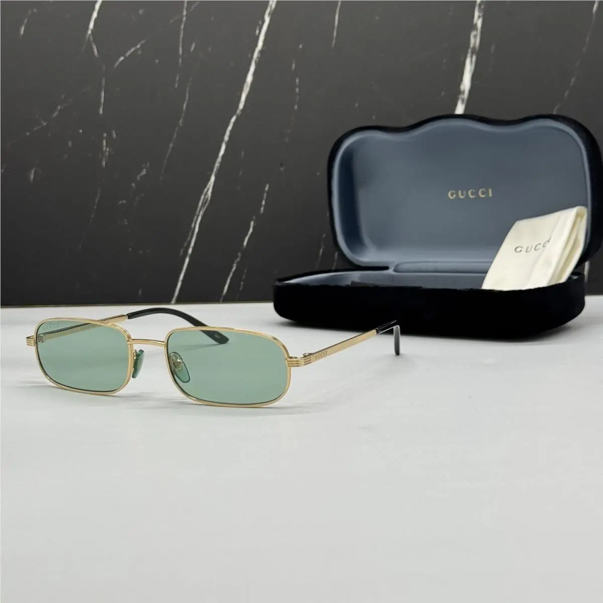 GG1457S 005 Gold Green Square Sunglasses by Gucci