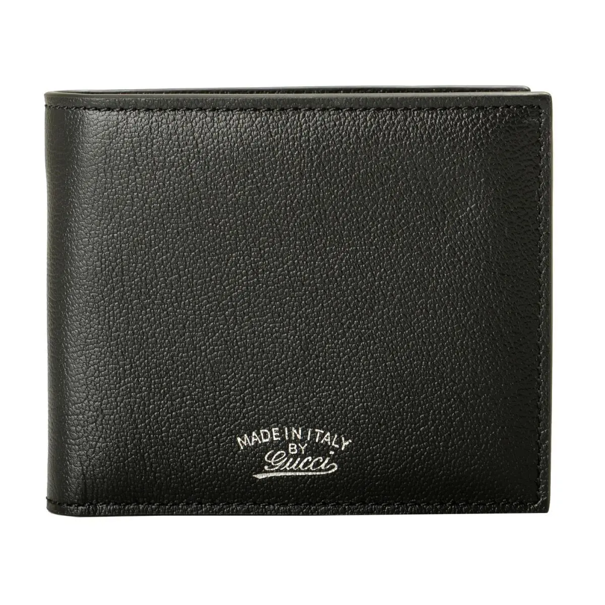 Men`s Black Textured Leather Bifold Wallet with Logo Printed Detail by Gucci