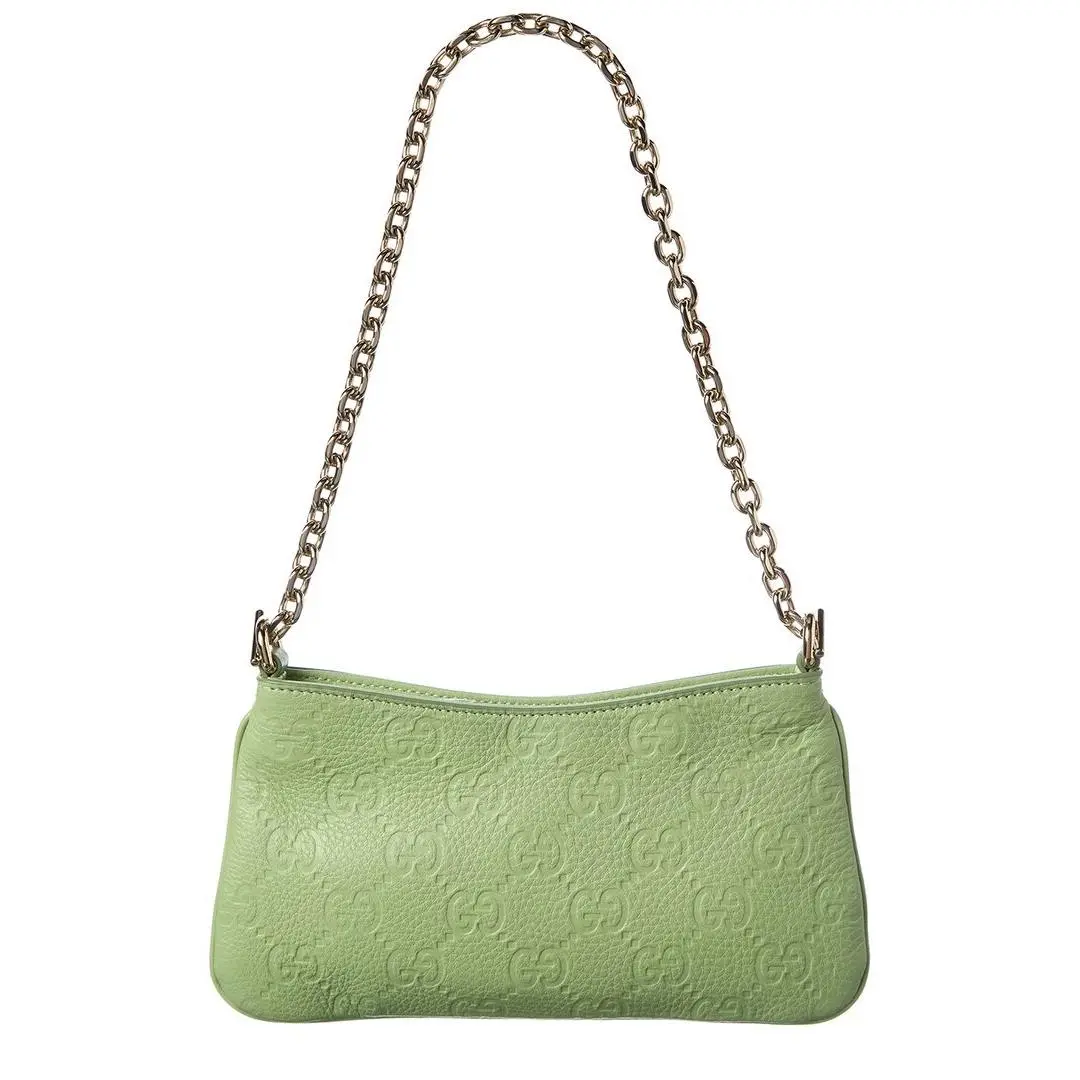 Gg Emblem Super Mini Leather Shoulder Bag Women`s Green by Gucci
