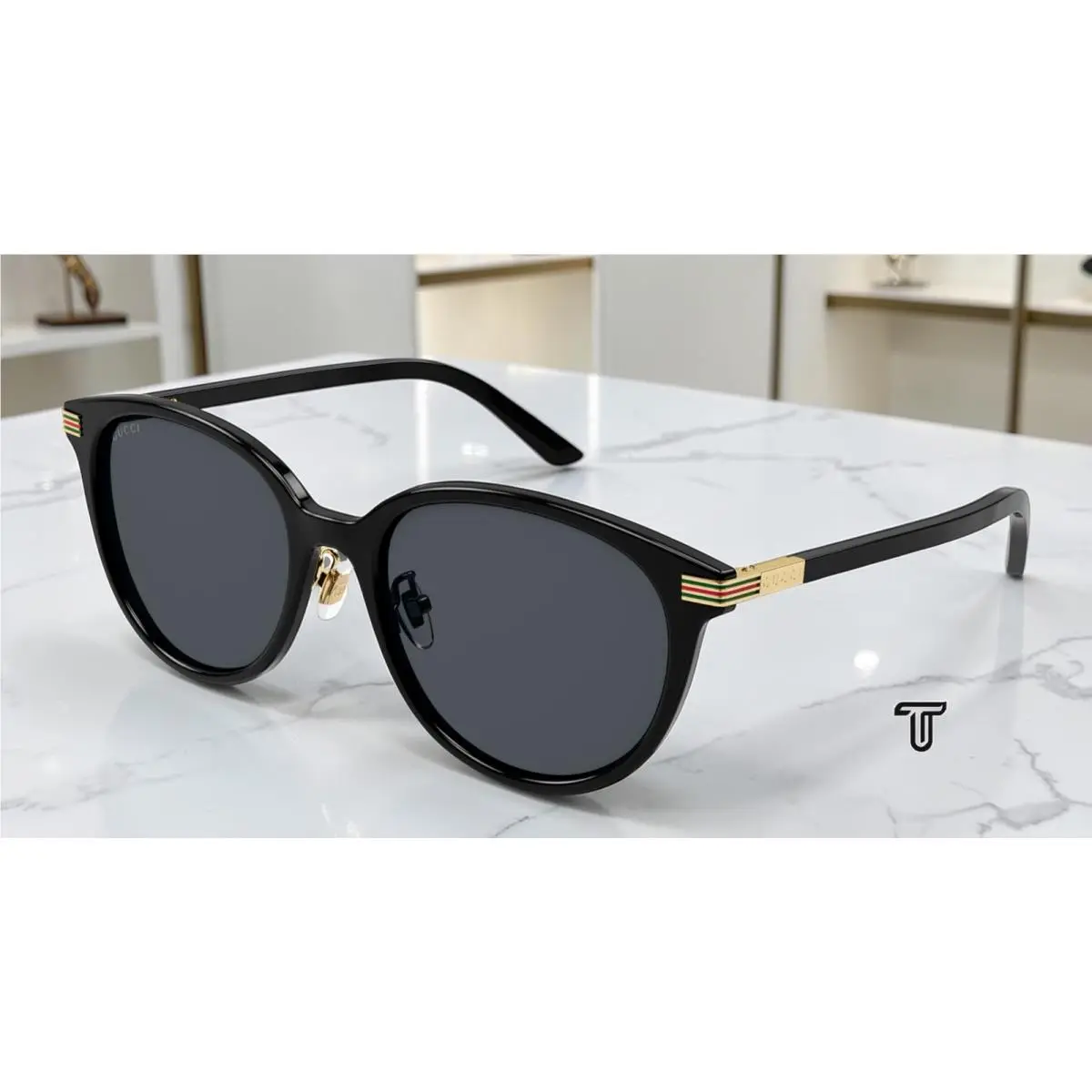 Gucci GG1452SK 001 Black Black Grey 55 mm Round Oval Panthos Women`s Sunglasses
