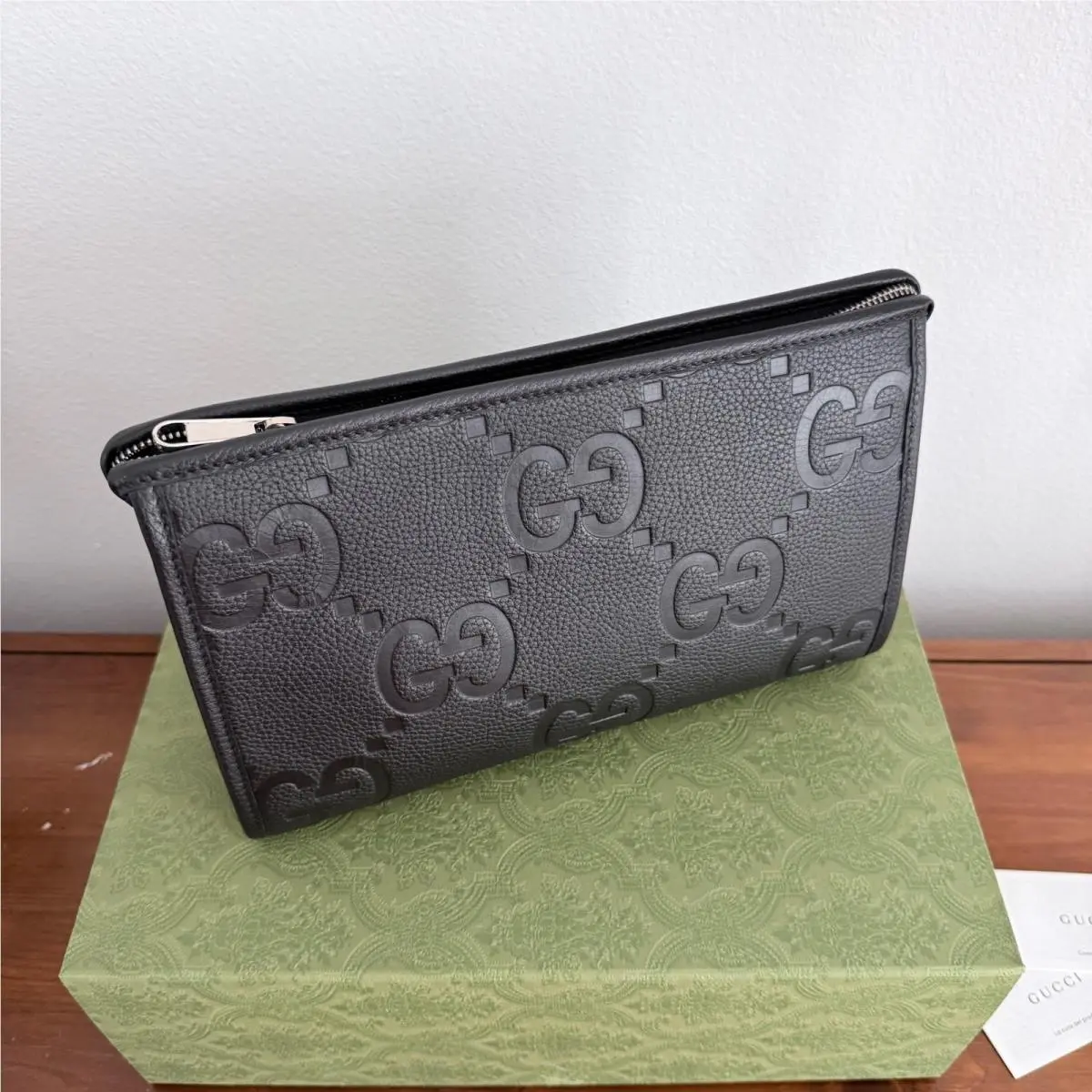 Gucci Mens GG Black Grained Leather Pouch Clutch Bag 739490