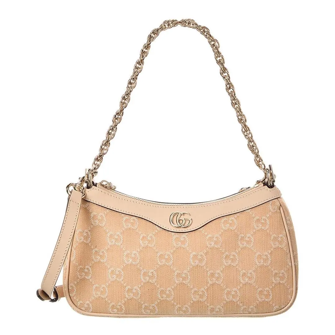 Small Medium Gg Denim Leather Shoulder Bag Women`s Beige by Gucci
