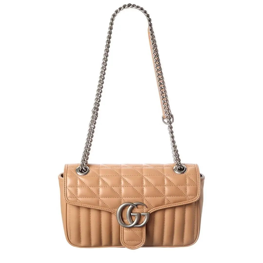Gucci Camelia Calfskin Matelasse Leather Aria Small Gg Marmont Shoulder - Exterior: Camelia